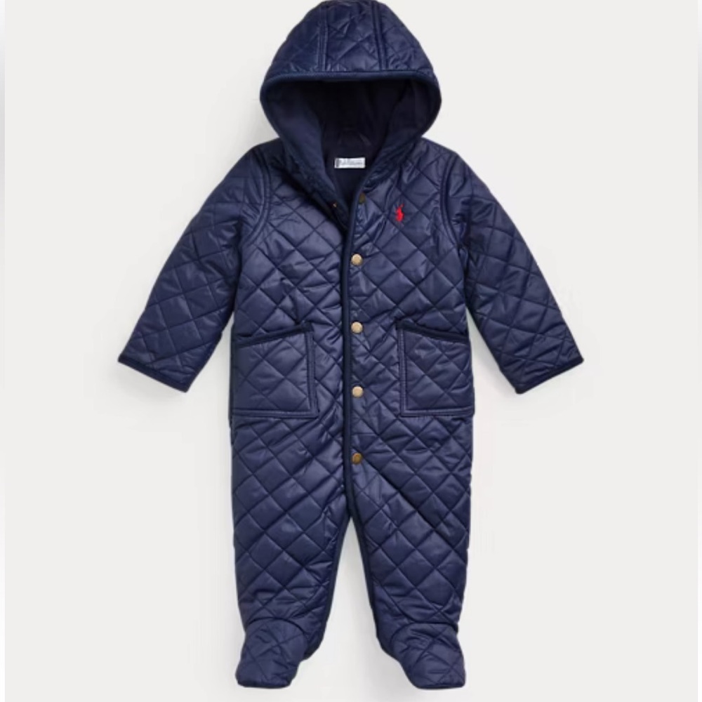 Ralph Lauren Baby Boy Water-Resistance Hooded Barn Bunting Navy Snowsuit SZ 6 M